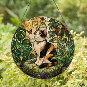 Calico Cat With Cottage Garden Glow For Cozy Home Decor And Cat Lover Spaces Indoors Stained Glass Suncatcher