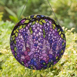 Cascading Wisteria Vine Glass Accent for Cottage Windows, Purple Bloom Home Decor Stained Glass Suncatcher