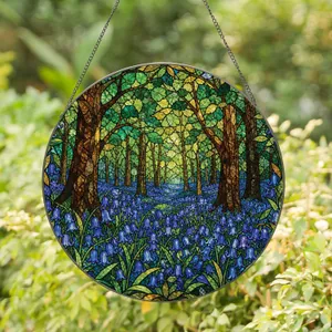 Bluebell Forest Window Decor for Spring Home, Nature Lover Gift for Cottage Walls Stained Glass Suncatcher