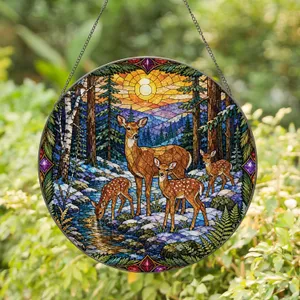 Winter Deer Family Window Decor for Rustic Cabins and Woodland Homes Collectors Gift Stained Glass Suncatcher