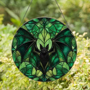 Green Bat Window Accent for Halloween Home Decor and Gothic Lovers, Gift for Fans Stained Glass Suncatcher