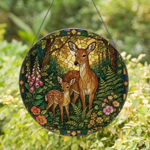 Woodland Deer and Fawn Forest Window Accent for Cabin, Lodge, and Nature Lovers Stained Glass Suncatcher