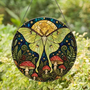 Luna Moth Moon Panel for Cottagecore Homes, Witchy Window Accent, Nature Lovers Stained Glass Suncatcher