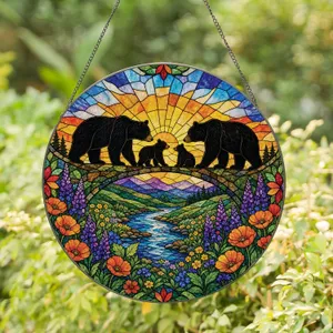 Bear Family Stained Glass Window Decor For Rustic Cabins, Nurseries, And Nature Lovers Stained Glass Suncatcher