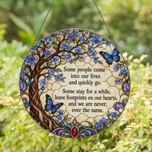 Memorial Stained Glass Tree With Butterflies Sympathy Window Gift For Loss Keepsake Stained Glass Suncatcher