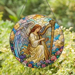 Angel Playing Harp Heavenly Window Hanging Gift For Harp Lovers And Prayer Spaces Stained Glass Suncatcher