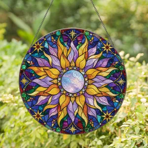 Celestial Sunflower Stained Glass Window Decor for Boho Home and Gift for Her Mom Stained Glass Suncatcher