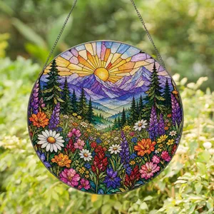 Alpine Wildflower Meadow Stained Glass Window Decor for Cottage Garden Lovers Home Stained Glass Suncatcher