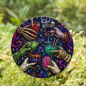 Spooky Cocktail Gathering For Halloween Night, Witchy Bar Gift For Bold Hosts And Fans Stained Glass Suncatcher