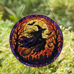Halloween Witch Moon Cathedral Glass for Autumn Decor, Gothic Homes, and Gift Stained Glass Suncatcher