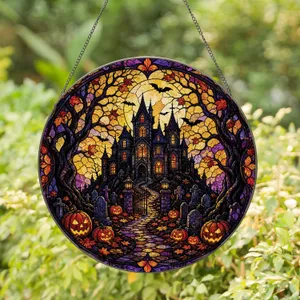 Gothic Haunted Manor Halloween Window Decor For Autumn Home And Witchy Gifts Collectors Stained Glass Suncatcher