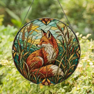 Red Fox in Meadow Reeds Window Decor for Nature Lovers and Woodland Cottage Homes Stained Glass Suncatcher