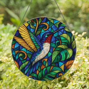 Hummingbird Window Hanging For Spring Decor, Tropical Bird Gift For Nature Lovers Stained Glass Suncatcher