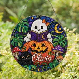 Personalized Ghost Cat Pumpkin Halloween Window Accent For Cozy Fall Home Display Gift