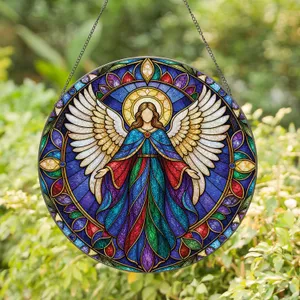 Guardian Angel Stained Glass Window Hanging for Prayer Room and Christian Home Decor Stained Glass Suncatcher