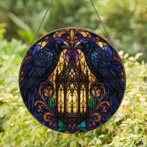 Gothic Raven Lantern Window Decor For Dark Academia And Halloween Home Styling Accent Stained Glass Suncatcher