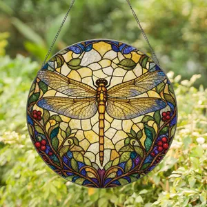 Dragonfly Stained Glass Window Hanging For Garden Home Decor, Gift For Nature Lovers Stained Glass Suncatcher