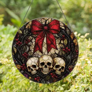 Haunted Gothic Skull Wreath Halloween Window Hanging For Dark Academia Home Decor Stained Glass Suncatcher