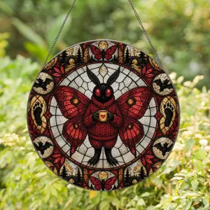 Gothic Mothman Stained Glass Halloween Gift For Cryptid And Folklore Fans Collectors Stained Glass Suncatcher
