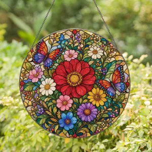 Autumn Butterfly Stained Glass Floral Window Accent for Mom and Garden Lovers Gift Stained Glass Suncatcher