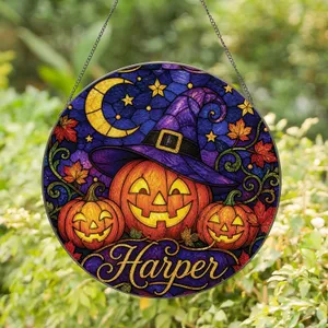 Personalized  Halloween Pumpkin Witch Hat Window Accent for Autumn Home Decor and Fall Gifting