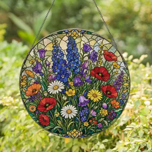 Wildflower Stained Glass Floral Window Decor Gift for Mom, Grandma, and Spring Home Stained Glass Suncatcher