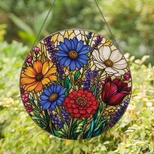 Wildflower Stained Glass Bouquet, Spring Window Accent for Cottage Decor, Gift for Mom Stained Glass Suncatcher