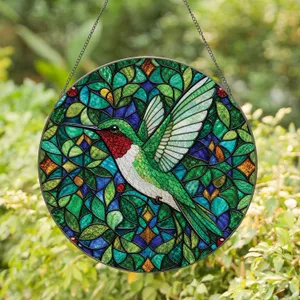 Emerald Hummingbird Window Decor for Garden Lovers and Nature Inspired Housewarming Stained Glass Suncatcher