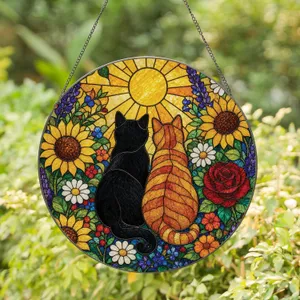 Cat Memorial Stained Glass Window Accent for Pet Lovers and Garden Home Decor Gift Stained Glass Suncatcher