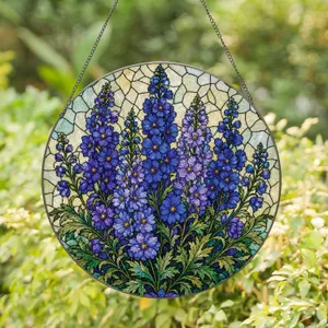 July Birth Flower Larkspur Stained Glass Floral Window Accent for Garden Lovers Stained Glass Suncatcher