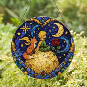 Little Prince Fox Rose Heart Moon Nursery Decor Storybook Gift for Home Collectors Stained Glass Suncatcher
