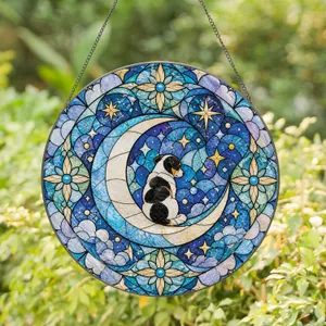Leaded Stained Glass Crescent Moon Dog Memorial Keepsake for Pet Loss Sympathy Gift Stained Glass Suncatcher