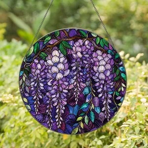 Cascading Wisteria Stained Glass Accent for Cottage Windows and Sunlit Interiors Stained Glass Suncatcher