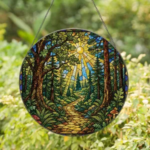 Enchanted Forest Path Leaded Glass Window Decor For Woodland Home Nature Lovers Stained Glass Suncatcher