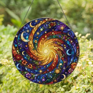 Celestial Spiral Stained Glass Window Accent For Boho Homes And Meditation Spaces Stained Glass Suncatcher
