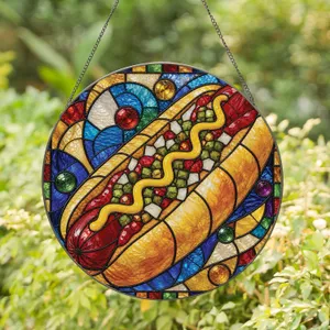 Whimsical Hot Dog Kitchen Window Accent For Food Lovers And Playful Home Decor Fans Stained Glass Suncatcher