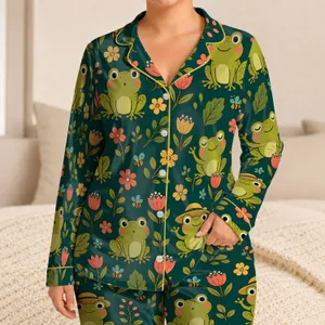 Lime Green Tree Frog And Wildflower Garden For Cozy Spring Evenings And Nature Lovers Satin Pajamas Set