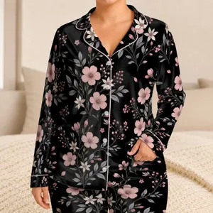 Blush Pink Wildflower Botanical Night Garden For Romantic Lounging And Thoughtful Gifts Satin Pajamas Set