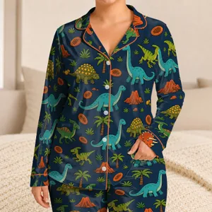 Colorful Prehistoric Dinosaur Scatter For Playful Bedtime And Lounging For Dino Fans Satin Pajamas Set