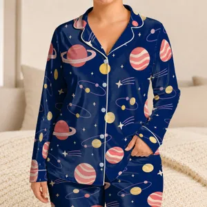 Colorful Space Planets And Shooting Stars For Cozy Bedtime And Stargazing Lovers Satin Pajamas Set