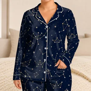 Celestial Constellation Stars For Cozy Nighttime Sleepwear And Stargazing Lovers Satin Pajamas Set