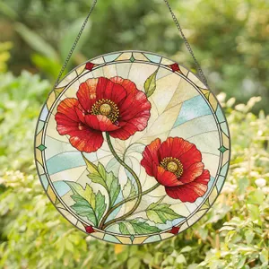 Red Poppy Floral Gift for Romantic Home Decor and Mother's Day Housewarming Celebrations Stained Glass Suncatcher