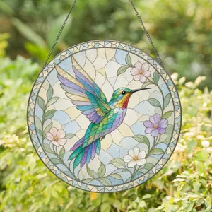 Hummingbird in Flight for Serene Nature Inspired Home Garden and Living Accents Stained Glass Suncatcher