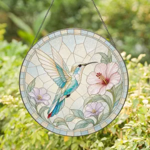 Hummingbird With Blossoms Memory Sympathy Gift For Mom Nature Inspired Bird Decor Stained Glass Suncatcher
