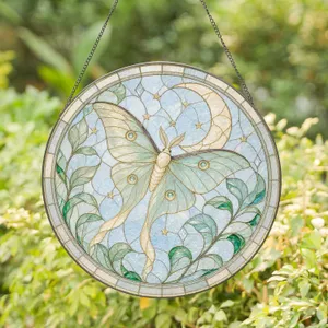 Celestial Luna Moth and Crescent Moon for Cottagecore Botanical Witchy Decor Stained Glass Suncatcher