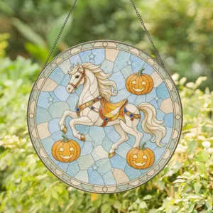 Halloween Carousel Horse Window Art for Spooky Autumn Decor Horse Lover Gift Stained Glass Suncatcher