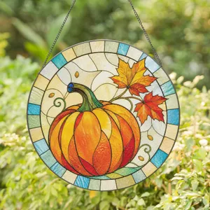 Harvest Pumpkin Glow for Halloween Entryways and Cozy Autumn Home Decor Lovers Everywhere Stained Glass Suncatcher