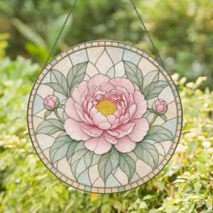 Pink Peony Blossom for Bright Home Decor and Mother's Gift Stained Glass Suncatcher