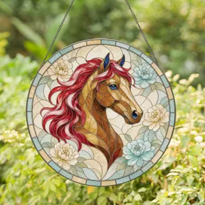 Graceful Red-Maned Horse as 2026 Lunar New Year Symbol for Cherished Family Gifts Stained Glass Suncatcher