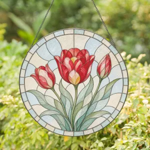 Red Tulip Cluster Mothers Day Gift Spring Garden Decor Stained Glass Suncatcher